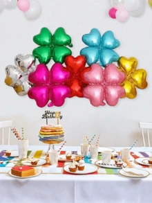 5pcs Heart Shaped Four Leaf Clover Foil Balloons - Great For Weddings, Birthdays And Celebrations - Mixed Colors, Wedding Decoration Balloons, Birthday Theme Decoration Balloons, Indoor And Outdoor Decoration Balloons, Anniversary, Photo Background Decoration Room Decoration
