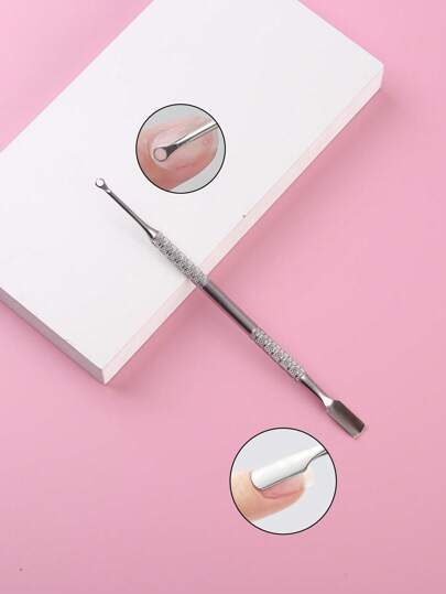 1pc Stainless Steel Dual-Headed Cuticle Pusher And Trimmer Remover, Salon Quality Nail File Cuticle Nipper For Nail And Toe Nail Care, Professional Manicure Pedicure Cleaning Tool