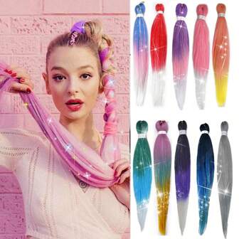 Pre Streched Braiding Hair Within Sparkling Tinsel Hair Extensions Soft Yaki Texture Easily Crochet Twist Braids Hair Synthetic Box Braiding Hair For Music Festival