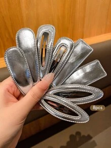 8pcs Silver Fashionable Hair Clips, Suitable For Everyday Use
