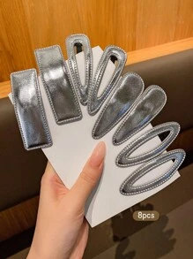 8pcs Silver Fashionable Hair Clips, Suitable For Everyday Use