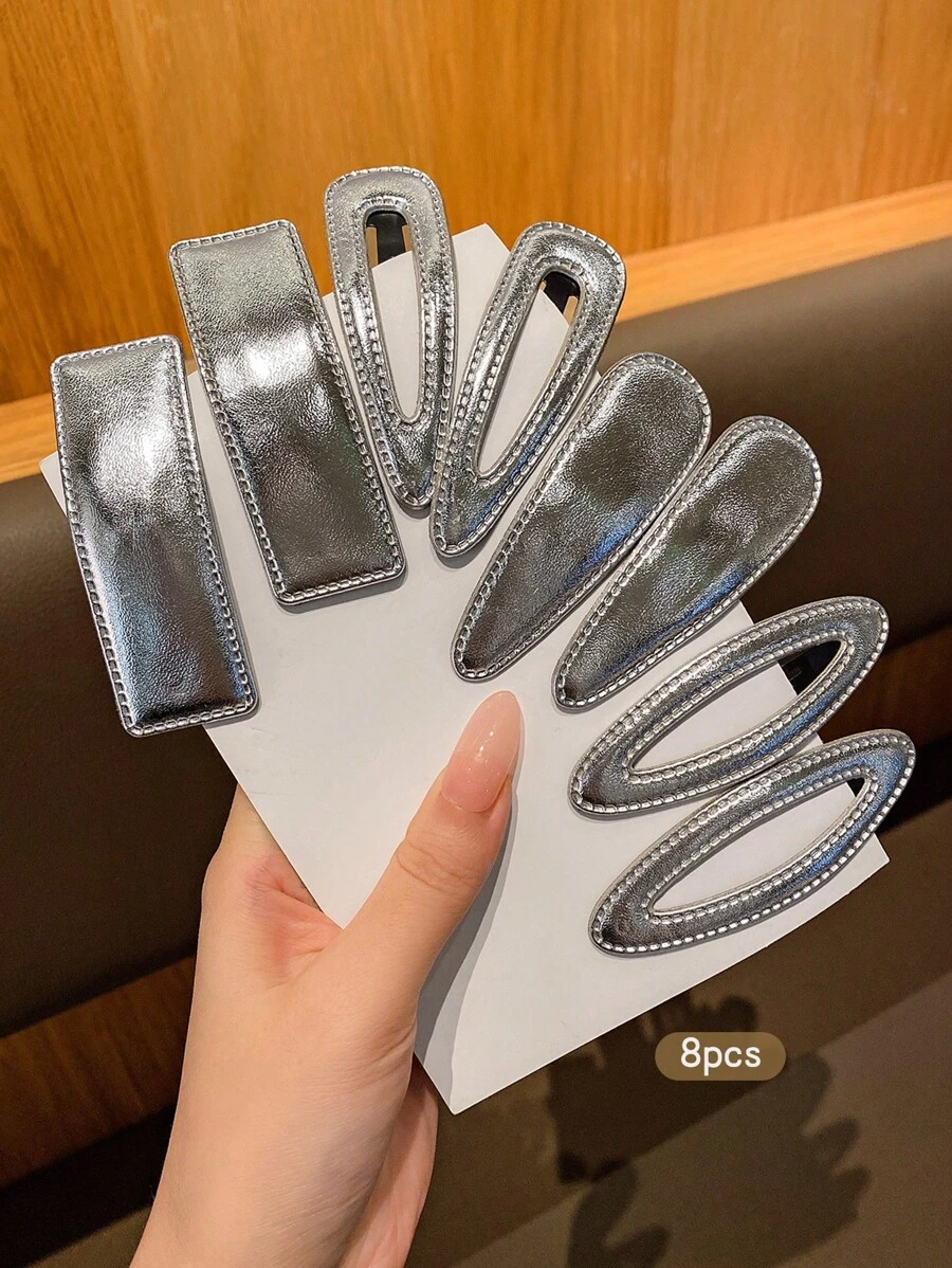 8pcs Silver Fashionable Hair Clips, Suitable For Everyday Use