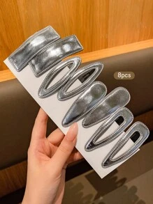 8pcs Silver Fashionable Hair Clips, Suitable For Everyday Use