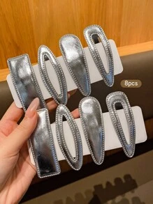 8pcs Silver Fashionable Hair Clips, Suitable For Everyday Use