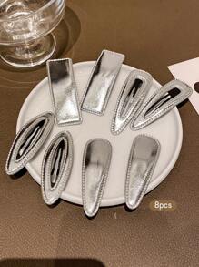 8pcs Silver Fashionable Hair Clips, Suitable For Everyday Use