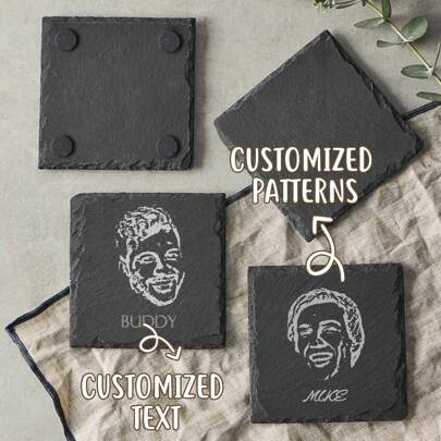 1 Set Personalized Coasters, Custom Letter Engraved Marble & Wooden Coaster Set, Housewarming, Anniversary, Wedding, Engagement, Father's Day Gift