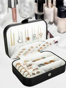 1pc Travel PU Leather Jewelry Box, Multi-Functional Jewelry/Cosmetic Storage Box For Rings, Earrings, Necklaces, Makeup, Jewelry Display Back To School