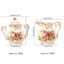 2set/6set Tea Cup And Saucer Set, 8 Oz Tea Cup Set, Teacup, Ceramic Tea Cup With Suacer Spoon, Ivory Vintage Rose Floral With Gold Leaves Trim, Gifts For Women Back To School