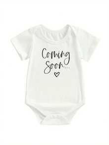Baby Girls Boys Summer Rompers Short Sleeve Crew Neck Letter Heart Print Casual Romper - Milky - View 1