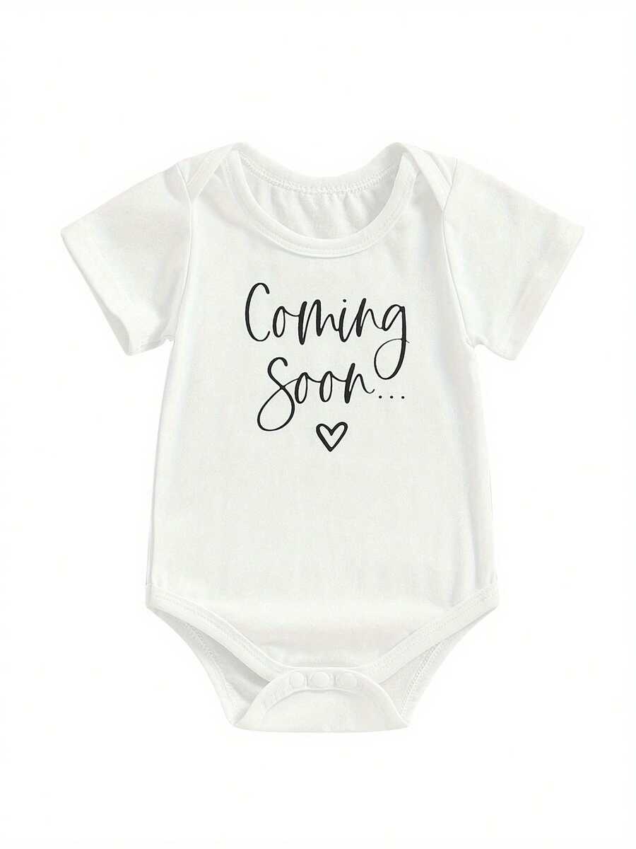Baby Girls Boys Summer Rompers Short Sleeve Crew Neck Letter Heart Print Casual Romper - Milky - View 1