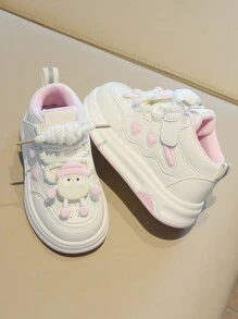 1 Par de Zapatos deportivos de suela suave con diseño de corazón y letra, de corte medio, versátiles y casuales, aptos para todas las estaciones, para niños y niñas