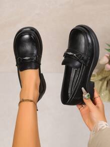 Giày lười đế mềm mùa xuân/thu mới, giày lười Crystal Decor cho nữ, giày đế bằng phong cách Anh thoải mái, chống trượt, thường ngày - màu đen - Xem 4