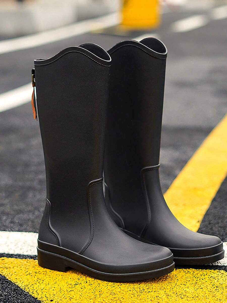 Women's Fashionable Minimalist High Rain Boots, Waterproof Anti-Slip Outdoor Work Shoes - Black - View 1