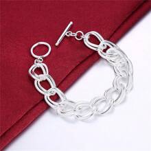1 pieza Elegante brazalete de cadena de color plateado de 8 pulgadas con diseño exquisito de doble capa en estilo punk y efecto de escarcha, joyería de moda para mujer, ideal para bodas, cumpleaños y fiestas