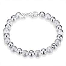 Elegant 1pc 925 Silver Plated 8 Inches 8MM Frosted Bead Chain Bracelet Fashion Woman Charm Jewelry Luxury Wedding Birthday Party - Silver - View 3