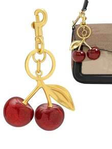 1pc Cherry Shaped Crystal Pendant, New Arrival Large Cherry Pendant With Keychain Clip, Sparkling Resin & Metal Cherry Charm Keyring For Women Wallet And Bags Valentine's Day Car Accessories Bag Charm Backpack For School