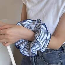 Oversized Simple French Striped Double Layer Hair Scrunchie, Wysokiej jakości materiałowy dodatek do włosów, gumka do włosów z gumką do włosów