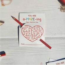 10 pièces Carte labyrinthe de la Saint-Valentin, Cadeau de la Saint-Valentin - Jolie carte de labyrinthe de la Saint-Valentin, étiquette de support de stylo Cadeau d'échange (hors crayons)
