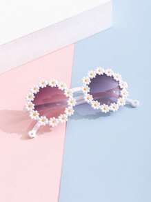 4 piezas/1 pieza Gafas de moda decoradas con flores de margarita para niños/adultos, unisex, para fotografía en exteriores y playa, regalo de gafas para bebés con caja