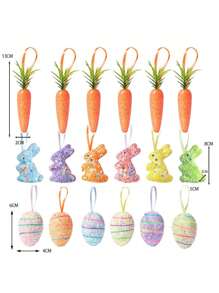 1pc/6pcs/12pcs Easter Colorful Foam Bead Rabbit & Carrot Shaped Realistic Ornament, Easter Holiday Decorations