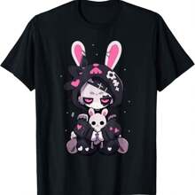 Goth Bunny Anime Girl Cute E-Girl Gothic Outfit Grunge T-Shirt - 黑色 - 查看 1