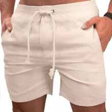 Men's Linen Shorts Bermuda Summer High Quality Comfortable - Beige - View 2