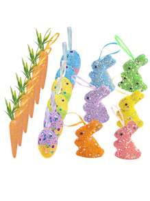 1pc/6pcs/12pcs Easter Colorful Foam Bead Rabbit & Carrot Shaped Realistic Ornament, Easter Holiday Decorations