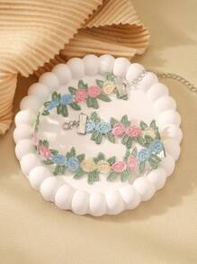 5 pièces Ensemble de colliers ras-du-cou à fleurs romantiques - Colliers ras-du-cou à fleurs crochetées et en dentelle - Cadeau de bijoux élégants pour femmes pour l'anniversaire, l'anniversaire de mariage