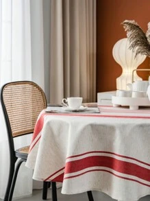 1pc Red Stripe Circular Tablecloth, Retro American Style Round Table Decor, Bedroom Nightstand, Round Coffee/TV Stand Decoration, Home Decor
