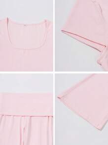 Women's Two-Piece Sports Casual Solid Color Sexy Slim Square Collar Short-Sleeved Top Micro-Cropped Pants Suit