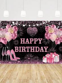 1Pc Rose Gold Birthday Polyester Backdrop,Happy Birthday Background Cloth,150*100cm Polyester Backdrop Cloth, Birthday Decor,Birthday Party Background Decoration,1St Birthday Party Supplies,Birthday Home Decor,Wall Decor, Photography Background Prop Decoration