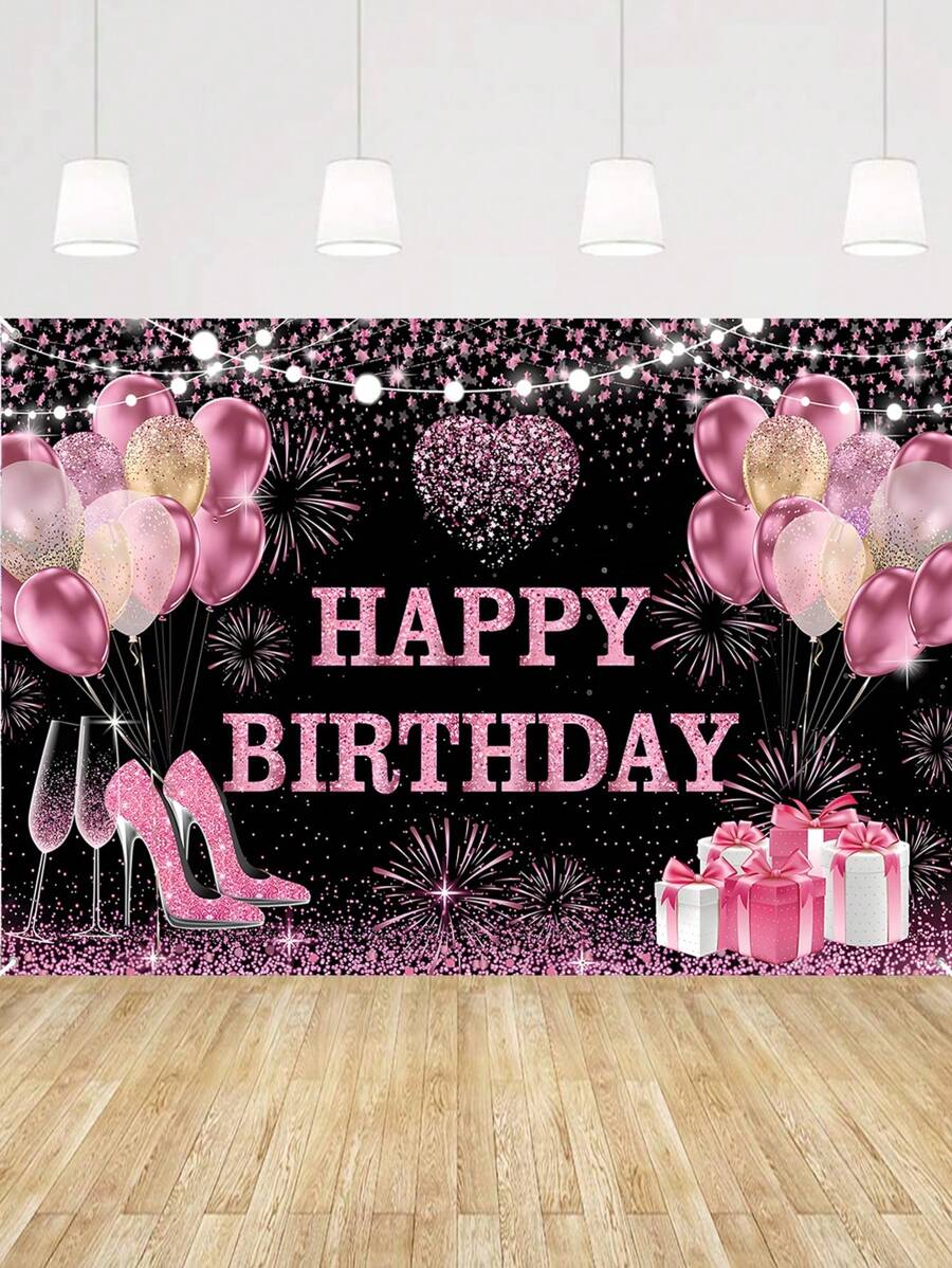 1Pc Rose Gold Birthday Polyester Backdrop,Happy Birthday Background Cloth,150*100cm Polyester Backdrop Cloth, Birthday Decor,Birthday Party Background Decoration,1St Birthday Party Supplies,Birthday Home Decor,Wall Decor, Photography Background Prop Decoration