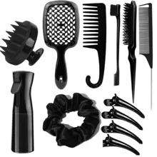 12pcs Curly Hair Brush Curly Ponytail Comb Set Salon Tools - Negro - Ver 1