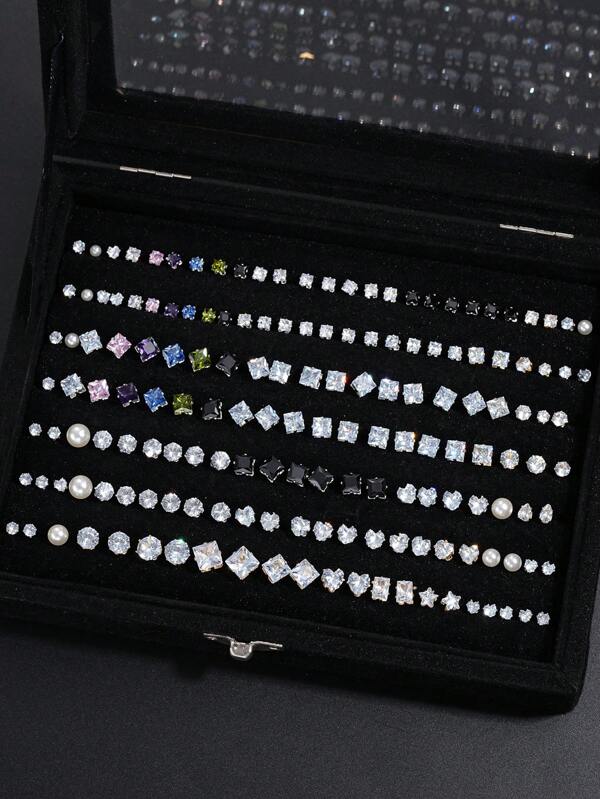 204 Stücke/162 Stücke/72 Stücke/48 Stücke/24 Stücke Punk minimalistische geometrische Zirkonia Herz Quadrat Rund Tropfen Faux Perle Ohrringe für Herren, geeignet für Herrengeburtstag, Urlaub, Party, tägliches Tragen (ohne Verpackung)