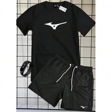 SET OF 100% COTTON SHIRT, SHORT SLEEVE, TACTEL SHORTS, MIZZU PRINT + FREE WATCH - Black - View 1