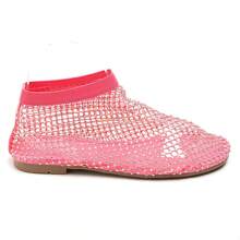 Summer Fashion Rhinestone Fishnet Flat Sandals - Hot Pink - View 2