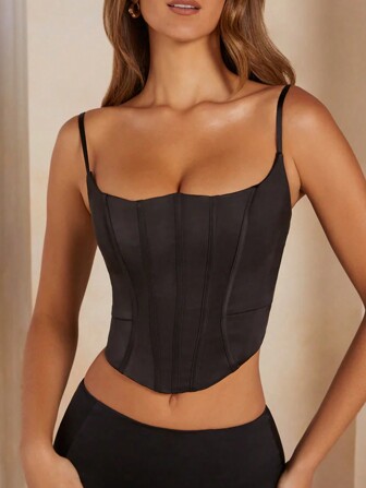Top corset en satin à lacets élégant et sexy pour femmes 2025, avec structure de corset intégrée, coupe ajustée pour un look moulant