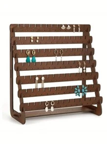 1pc Vintage Wooden Earring Holder, Simple Home Living Room Bedroom Desktop Display Decor