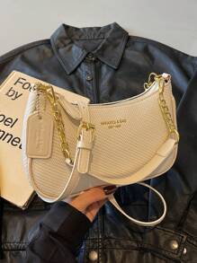 1pc Solid Color PU Leather Shoulder Bag For Women, Versatile Crossbody Bag For Commuting, Adjustable Shoulder Strap - Màu be - Xem 5