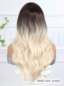 舒适高品质深棕色渐变金色女士化纤假发 24 英寸长卷发带刘海合成耐热纤维材料非常适合度假旅行家庭聚会角色扮演日常穿着