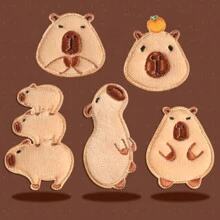 5pcs Mixed Style Velvet Capybara Patch, Cloth Decoration Applique For Clothing, Bags - Brown - View 1