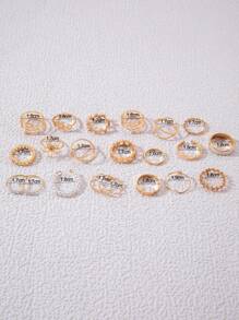 imoli 21pcs Simple & Casual Alloy Flower & Pearl Ring Set, Suitable For Everyday Wear