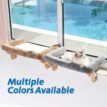 Cat Perch For Window Sill With Bolster - Orthopedic Hammock Design With Premium Hardwood & Robust Metal Frame - Cat Window Seat For Large Cats And Kittens - Dark Stained Wood With Brown Bed - Natural Color Wood W/ Brown Bed - View 7