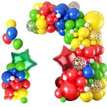 121 个红色和黄色生日气球套装，包括红色、黄色、蓝色气球以及红色和绿色铝箔星形气球，适用于生日、毕业典礼、单身派对装饰 - 彩色 - 查看 5