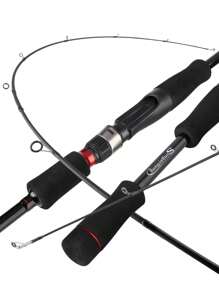 SOUGAYILANG Caña de pescar de 1.8M con 2 secciones de fibra de carbono, con mango cómodo de EVA en color rojo/morado, caña de pescar giratoria/de lanzamiento para pesca en agua dulce