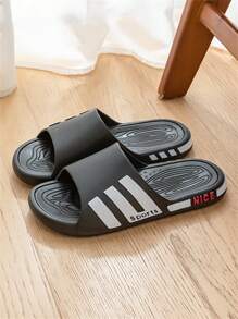 Men's Side Stripe Slide Sandals, Beach, Sports, Casual, Cool Comfort House Slippers - Black - View 2
