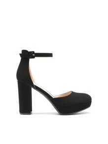 Women's Platform High Chunky Heels Pumps Closed Toe Block Ankle Strap Solid Color Comfortable Fashionable Bridal Party Wedding Dress Shoes - màu đen - Xem 10