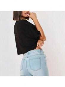 Cropped Oversized Solto Feminino 100% Algodão do P ao Plus size G3 - Preto - Visão 2