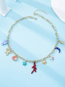 1 Pc BOHO Vacation Beach Style Starfish Summer Multi Charm Necklace