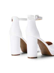Women's Platform High Chunky Heels Pumps Closed Toe Block Ankle Strap Solid Color Comfortable Fashionable Bridal Party Wedding Dress Shoes - 白色 - 查看 8